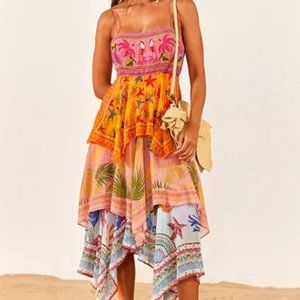 Farm Rio Mixed Scarves Layered Midi Dress